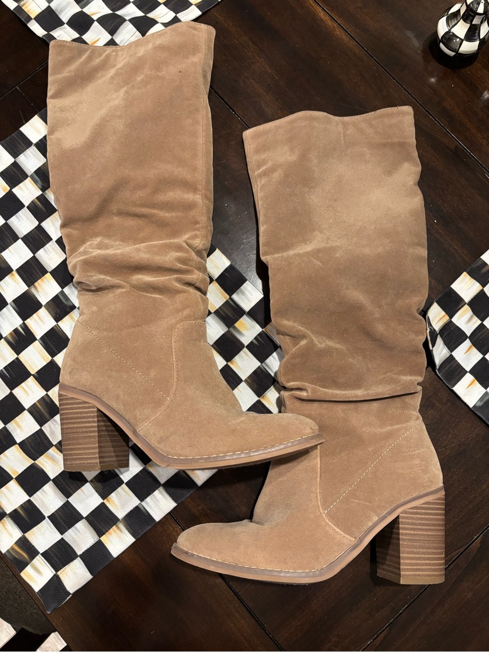 Women's Tan Suede Mid-Calf Block Heel Boots